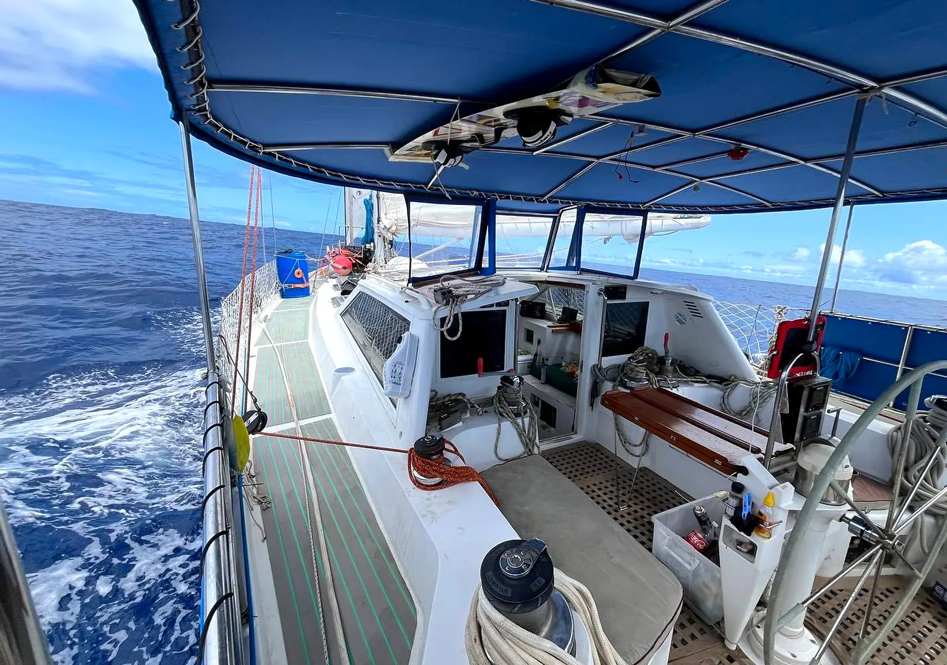 Side deck and cockpit under way